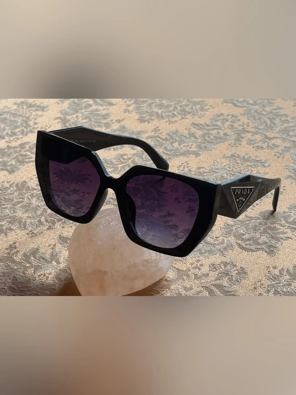 Prada Black Acetate Sunglasses with Purple Gradient Lenses